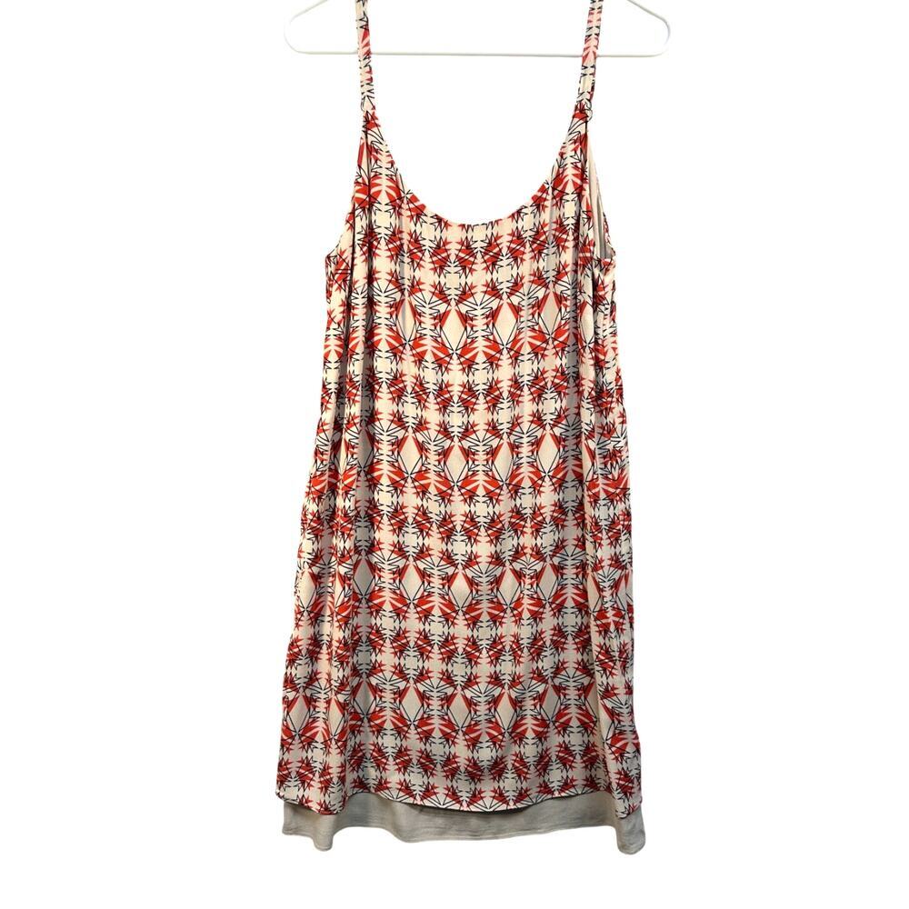 CAbi‎ Batik Slip Dress July 4th Red Black Cream Chiffon Resort Celebration M
